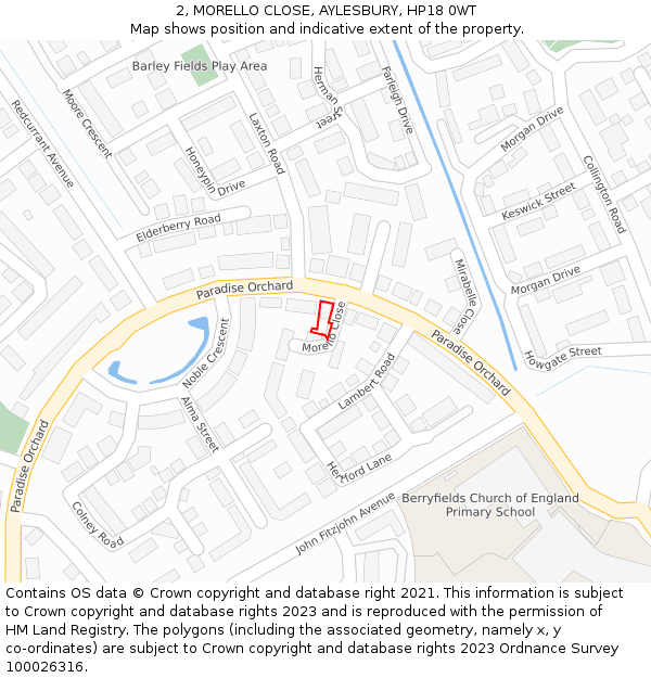 2, MORELLO CLOSE, AYLESBURY, HP18 0WT: Location map and indicative extent of plot
