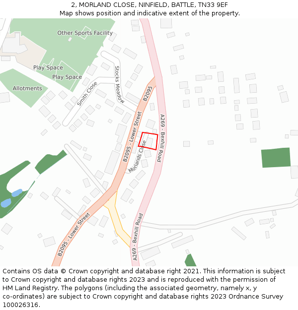 2, MORLAND CLOSE, NINFIELD, BATTLE, TN33 9EF: Location map and indicative extent of plot