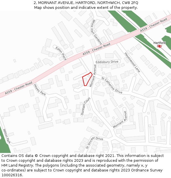 2, MORNANT AVENUE, HARTFORD, NORTHWICH, CW8 2FQ: Location map and indicative extent of plot