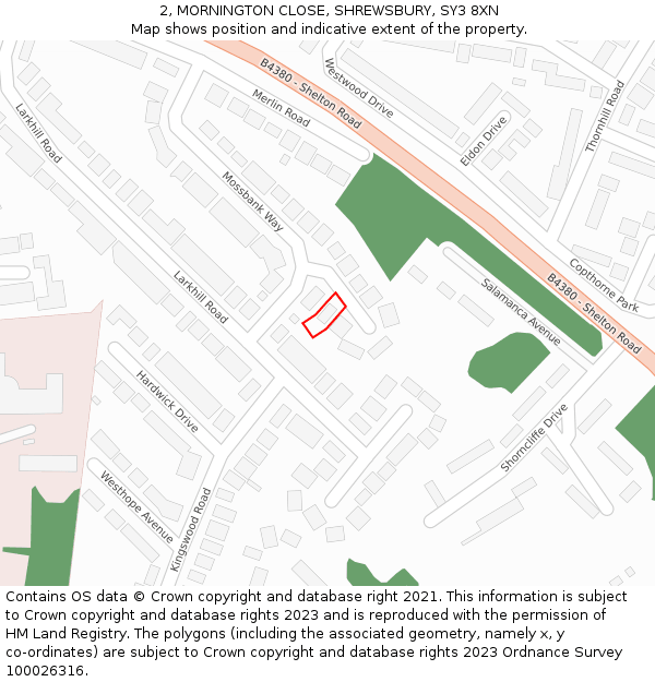 2, MORNINGTON CLOSE, SHREWSBURY, SY3 8XN: Location map and indicative extent of plot