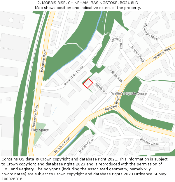 2, MORRIS RISE, CHINEHAM, BASINGSTOKE, RG24 8LD: Location map and indicative extent of plot