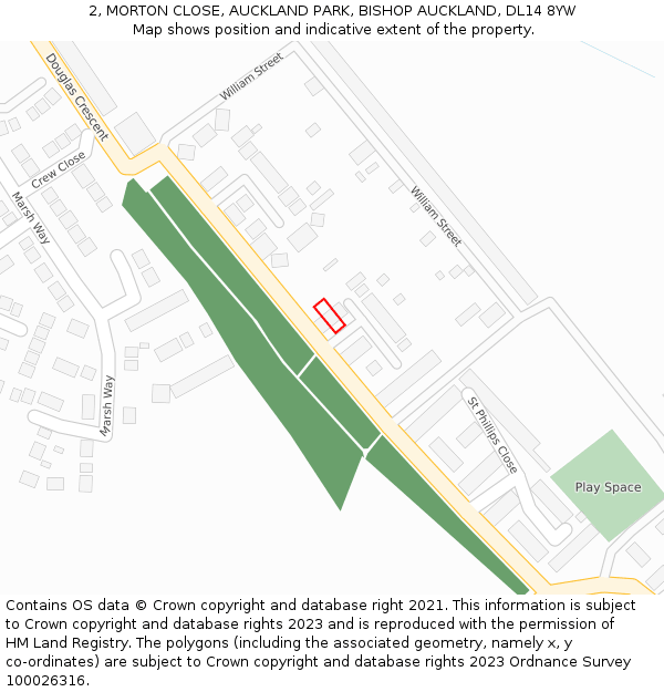 2, MORTON CLOSE, AUCKLAND PARK, BISHOP AUCKLAND, DL14 8YW: Location map and indicative extent of plot