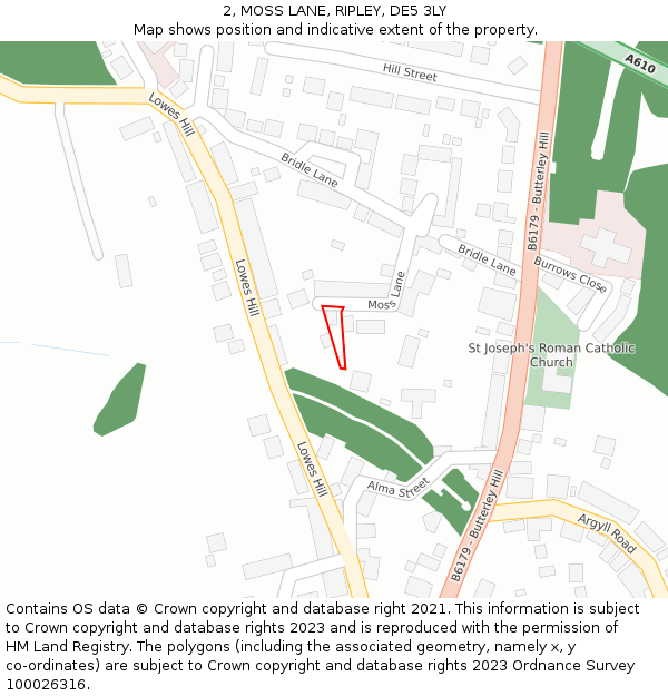 2, MOSS LANE, RIPLEY, DE5 3LY: Location map and indicative extent of plot