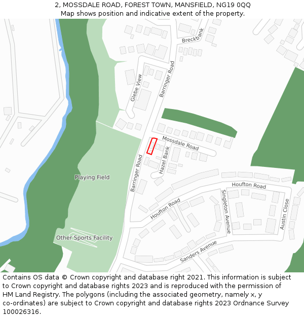 2, MOSSDALE ROAD, FOREST TOWN, MANSFIELD, NG19 0QQ: Location map and indicative extent of plot