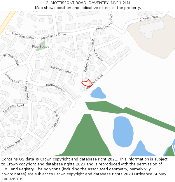 2, MOTTISFONT ROAD, DAVENTRY, NN11 2LN: Location map and indicative extent of plot