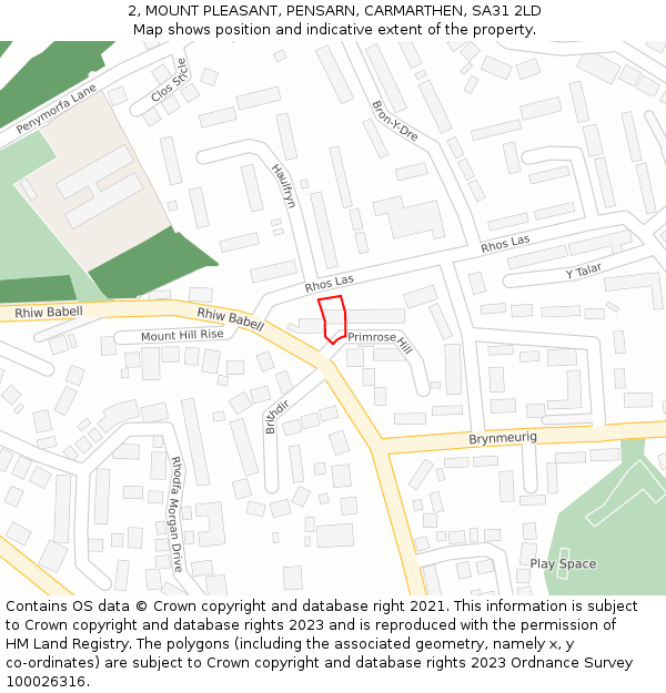2, MOUNT PLEASANT, PENSARN, CARMARTHEN, SA31 2LD: Location map and indicative extent of plot