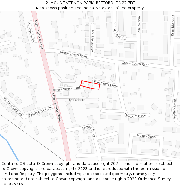 2, MOUNT VERNON PARK, RETFORD, DN22 7BF: Location map and indicative extent of plot