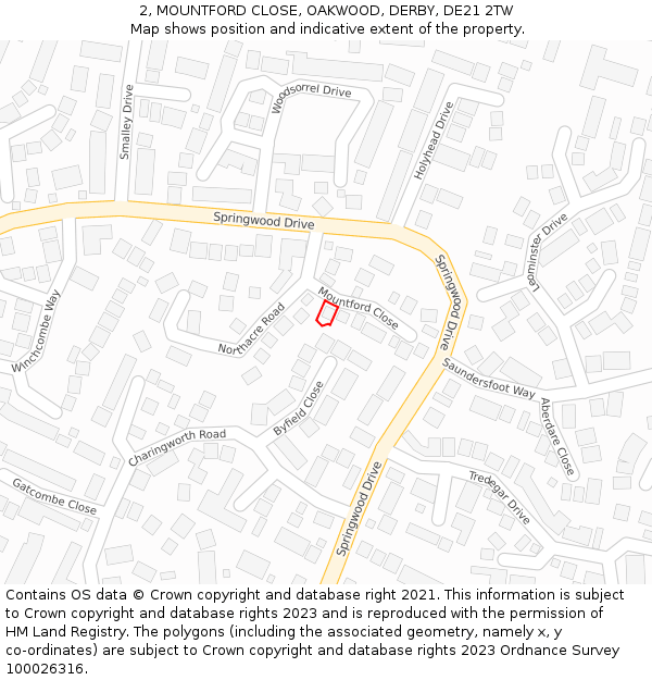 2, MOUNTFORD CLOSE, OAKWOOD, DERBY, DE21 2TW: Location map and indicative extent of plot