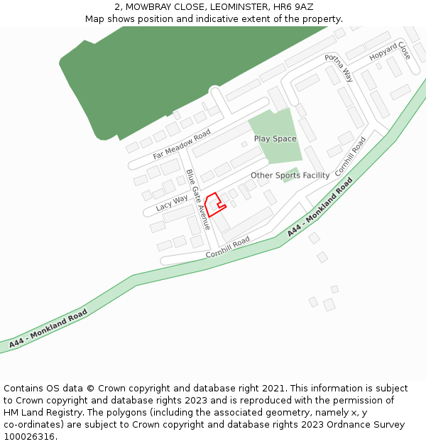 2, MOWBRAY CLOSE, LEOMINSTER, HR6 9AZ: Location map and indicative extent of plot