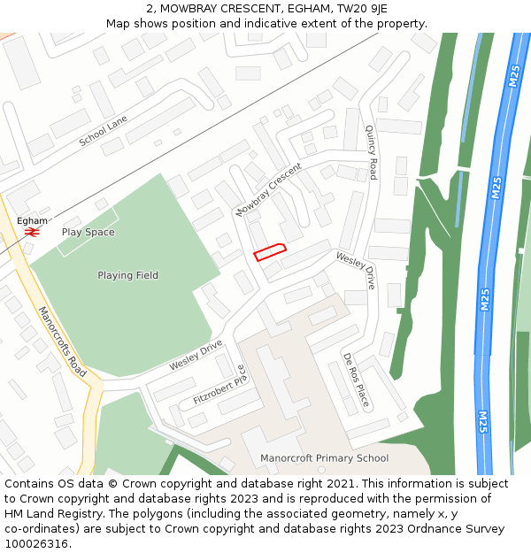 2, MOWBRAY CRESCENT, EGHAM, TW20 9JE: Location map and indicative extent of plot