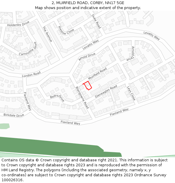 2, MUIRFIELD ROAD, CORBY, NN17 5GE: Location map and indicative extent of plot