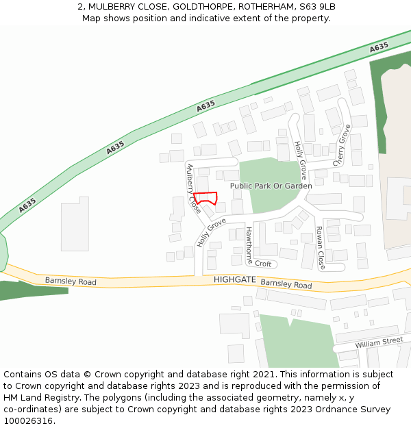 2, MULBERRY CLOSE, GOLDTHORPE, ROTHERHAM, S63 9LB: Location map and indicative extent of plot