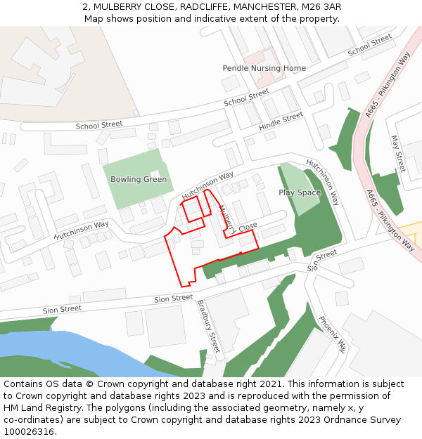 2, MULBERRY CLOSE, RADCLIFFE, MANCHESTER, M26 3AR: Location map and indicative extent of plot