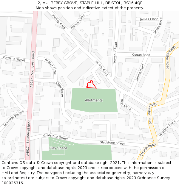 2, MULBERRY GROVE, STAPLE HILL, BRISTOL, BS16 4QF: Location map and indicative extent of plot