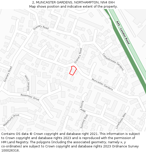 2, MUNCASTER GARDENS, NORTHAMPTON, NN4 0XH: Location map and indicative extent of plot