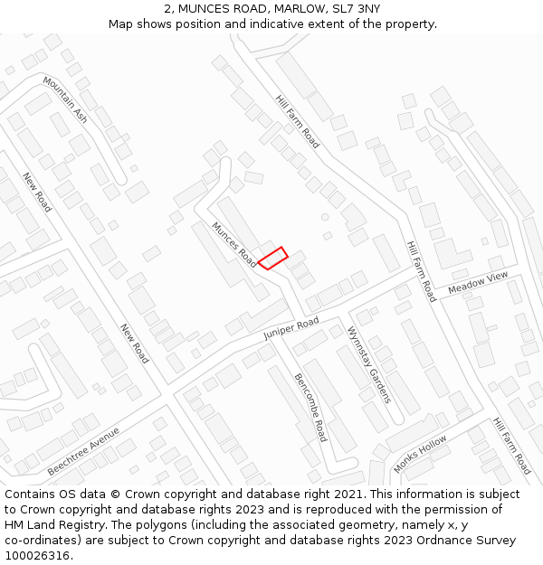 2, MUNCES ROAD, MARLOW, SL7 3NY: Location map and indicative extent of plot