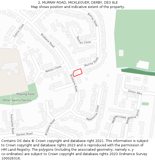 2, MURRAY ROAD, MICKLEOVER, DERBY, DE3 9LE: Location map and indicative extent of plot