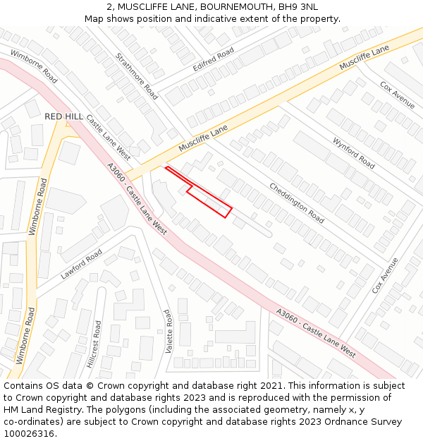 2, MUSCLIFFE LANE, BOURNEMOUTH, BH9 3NL: Location map and indicative extent of plot