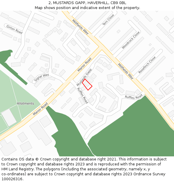 2, MUSTARDS GAPP, HAVERHILL, CB9 0BL: Location map and indicative extent of plot