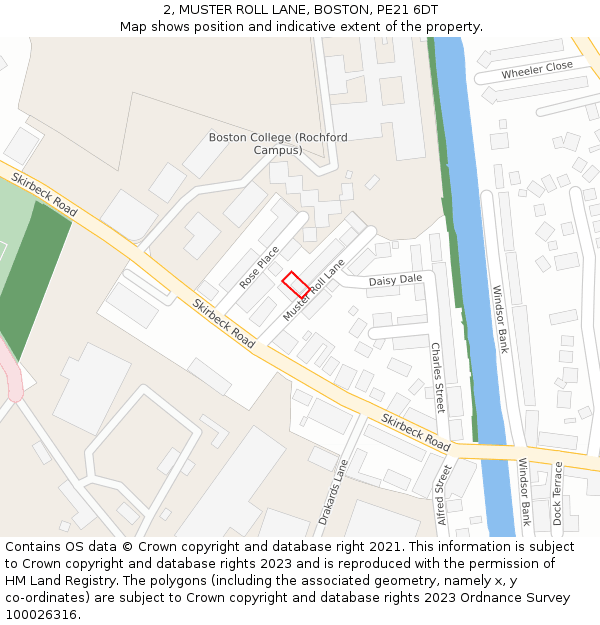2, MUSTER ROLL LANE, BOSTON, PE21 6DT: Location map and indicative extent of plot