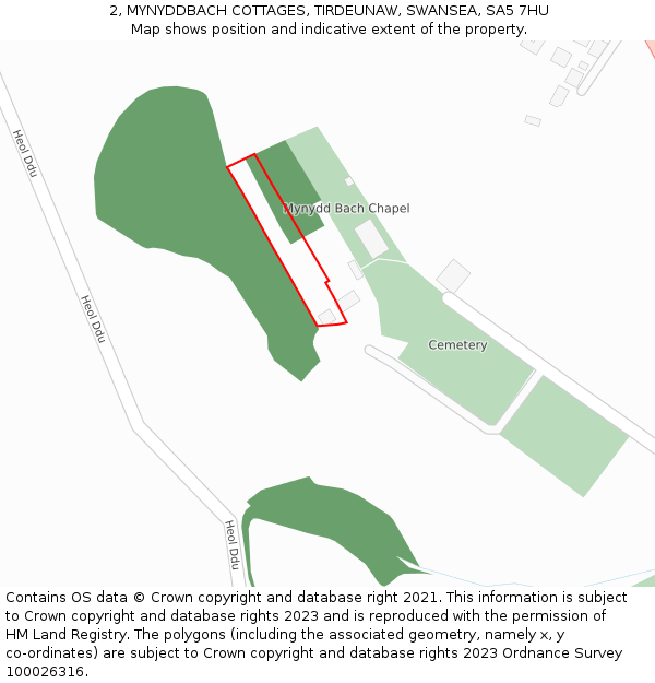 2, MYNYDDBACH COTTAGES, TIRDEUNAW, SWANSEA, SA5 7HU: Location map and indicative extent of plot