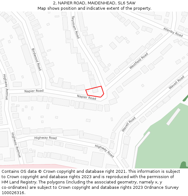 2, NAPIER ROAD, MAIDENHEAD, SL6 5AW: Location map and indicative extent of plot