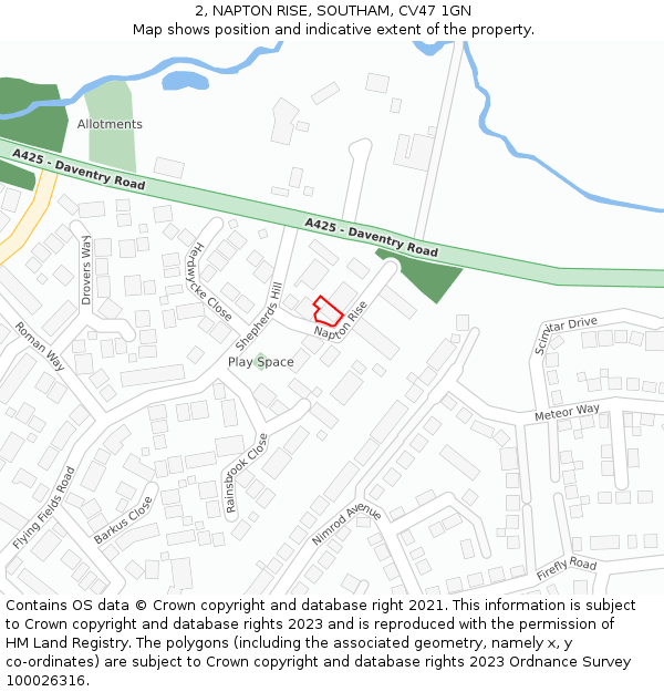 2, NAPTON RISE, SOUTHAM, CV47 1GN: Location map and indicative extent of plot