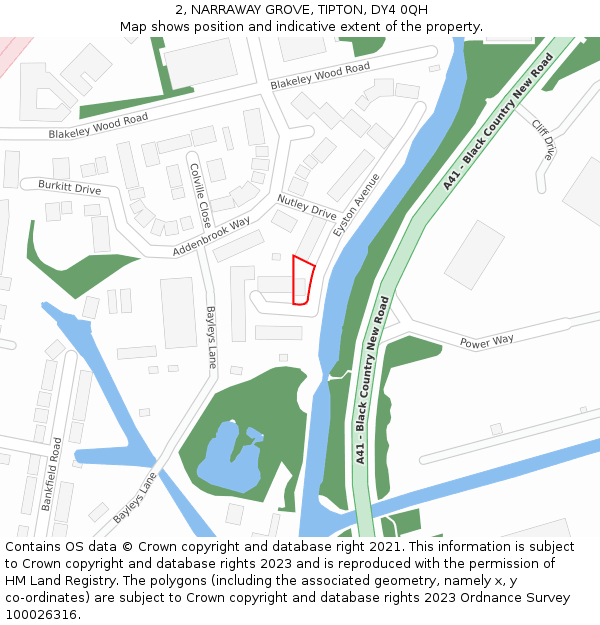 2, NARRAWAY GROVE, TIPTON, DY4 0QH: Location map and indicative extent of plot