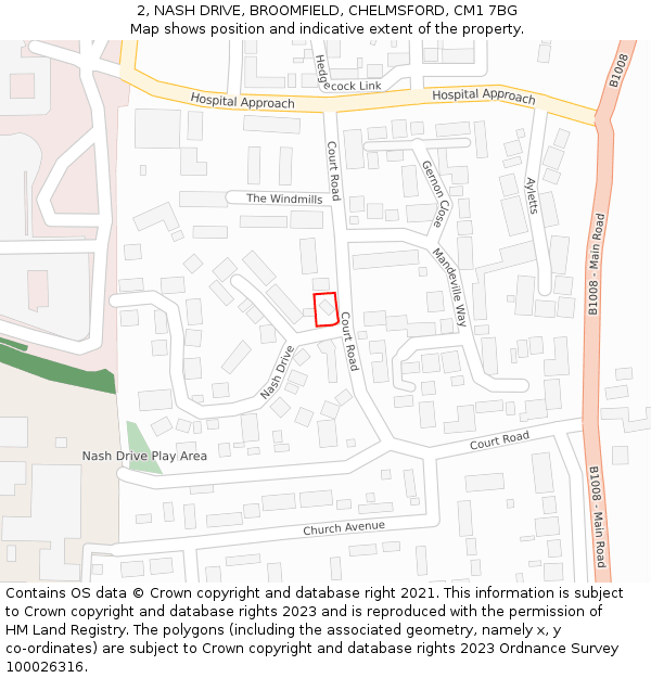 2, NASH DRIVE, BROOMFIELD, CHELMSFORD, CM1 7BG: Location map and indicative extent of plot