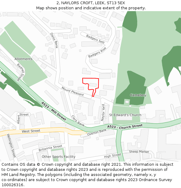 2, NAYLORS CROFT, LEEK, ST13 5EX: Location map and indicative extent of plot