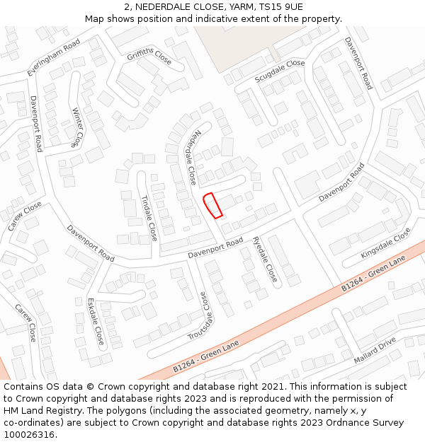 2, NEDERDALE CLOSE, YARM, TS15 9UE: Location map and indicative extent of plot