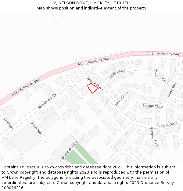 2, NELSON DRIVE, HINCKLEY, LE10 1PH: Location map and indicative extent of plot