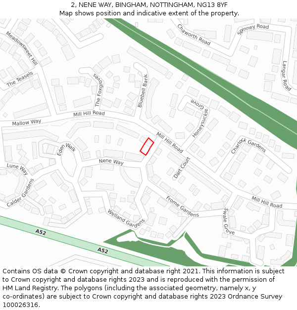 2, NENE WAY, BINGHAM, NOTTINGHAM, NG13 8YF: Location map and indicative extent of plot