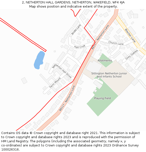 2, NETHERTON HALL GARDENS, NETHERTON, WAKEFIELD, WF4 4JA: Location map and indicative extent of plot