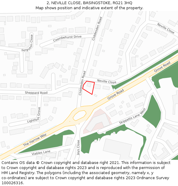 2, NEVILLE CLOSE, BASINGSTOKE, RG21 3HQ: Location map and indicative extent of plot