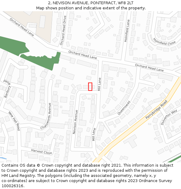2, NEVISON AVENUE, PONTEFRACT, WF8 2LT: Location map and indicative extent of plot