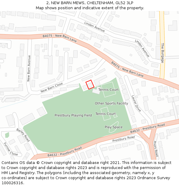 2, NEW BARN MEWS, CHELTENHAM, GL52 3LP: Location map and indicative extent of plot