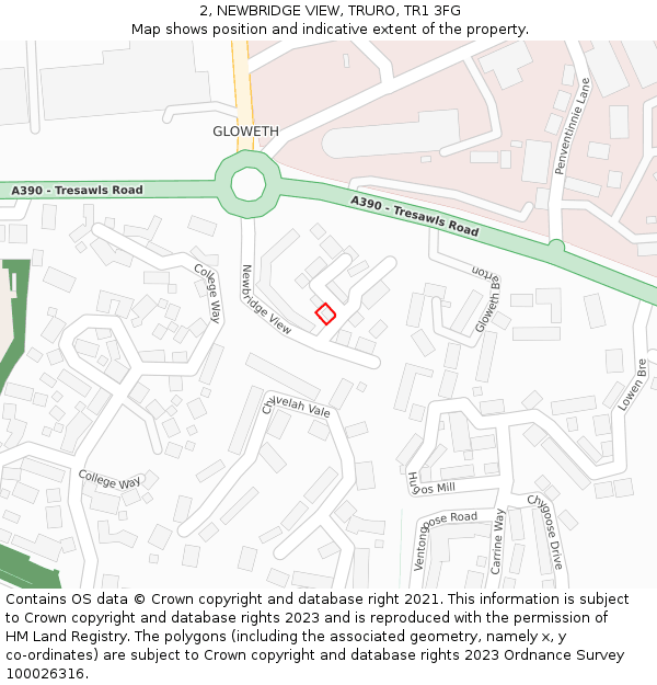 2, NEWBRIDGE VIEW, TRURO, TR1 3FG: Location map and indicative extent of plot