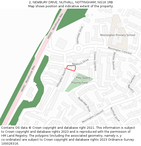 2, NEWBURY DRIVE, NUTHALL, NOTTINGHAM, NG16 1RB: Location map and indicative extent of plot