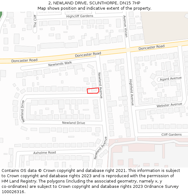 2, NEWLAND DRIVE, SCUNTHORPE, DN15 7HP: Location map and indicative extent of plot