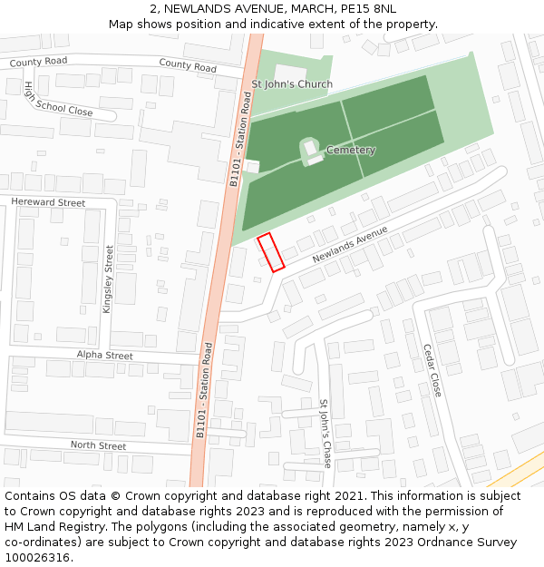 2, NEWLANDS AVENUE, MARCH, PE15 8NL: Location map and indicative extent of plot