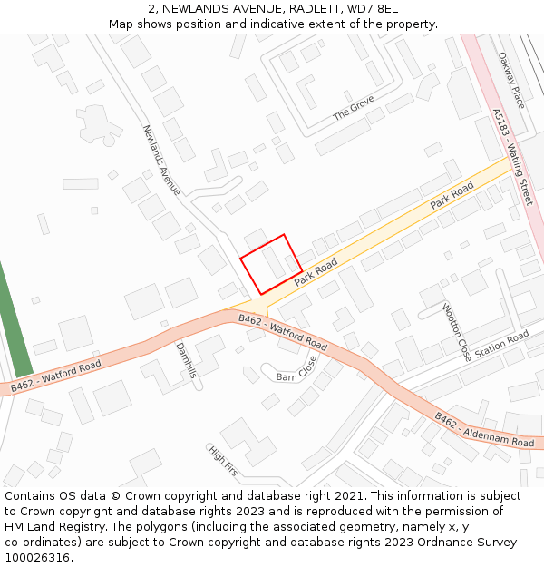 2, NEWLANDS AVENUE, RADLETT, WD7 8EL: Location map and indicative extent of plot