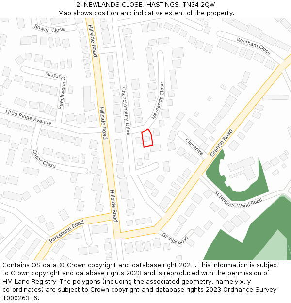2, NEWLANDS CLOSE, HASTINGS, TN34 2QW: Location map and indicative extent of plot