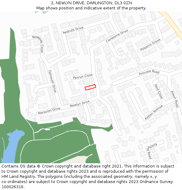 2, NEWLYN DRIVE, DARLINGTON, DL3 0ZN: Location map and indicative extent of plot