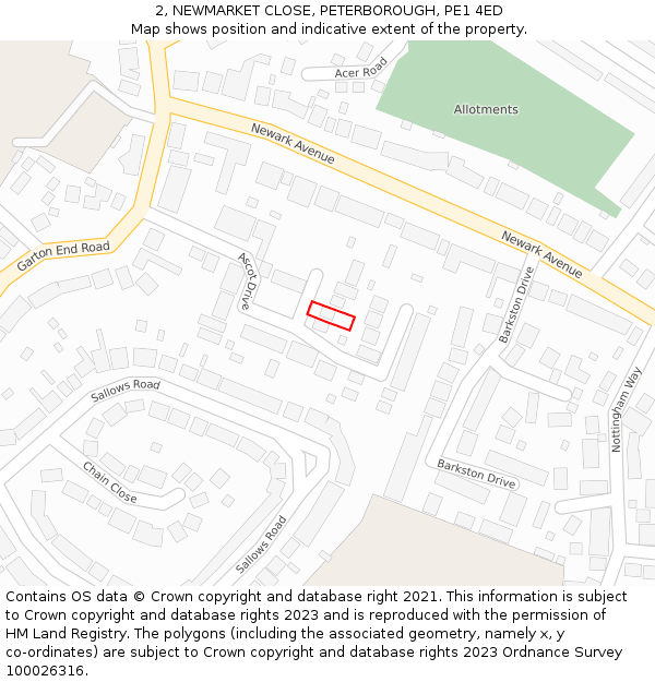 2, NEWMARKET CLOSE, PETERBOROUGH, PE1 4ED: Location map and indicative extent of plot