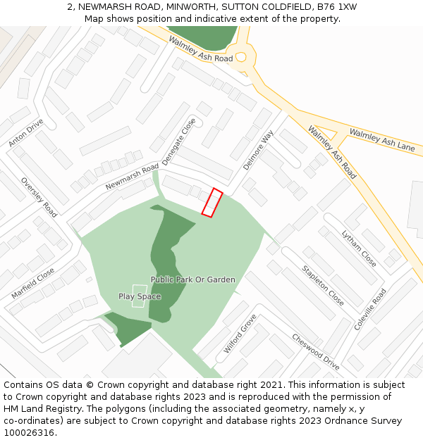 2, NEWMARSH ROAD, MINWORTH, SUTTON COLDFIELD, B76 1XW: Location map and indicative extent of plot