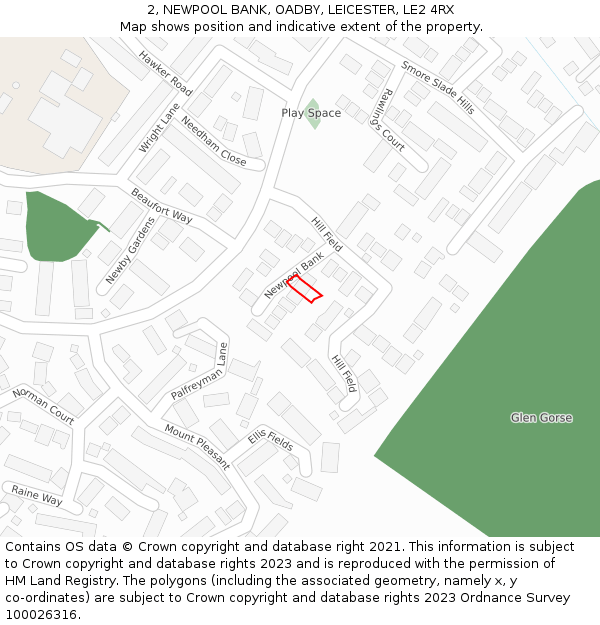 2, NEWPOOL BANK, OADBY, LEICESTER, LE2 4RX: Location map and indicative extent of plot