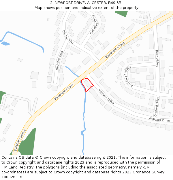 2, NEWPORT DRIVE, ALCESTER, B49 5BL: Location map and indicative extent of plot