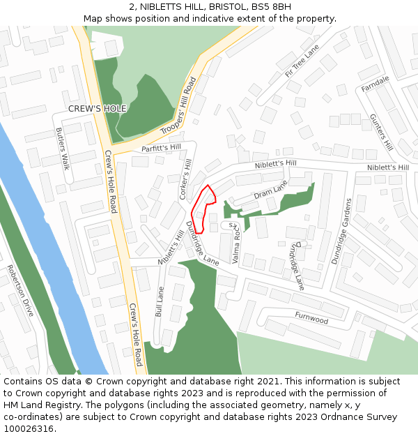 2, NIBLETTS HILL, BRISTOL, BS5 8BH: Location map and indicative extent of plot