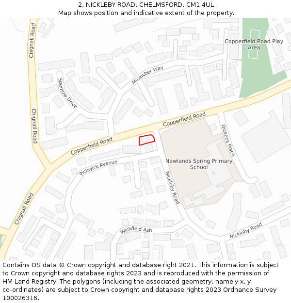 2, NICKLEBY ROAD, CHELMSFORD, CM1 4UL: Location map and indicative extent of plot